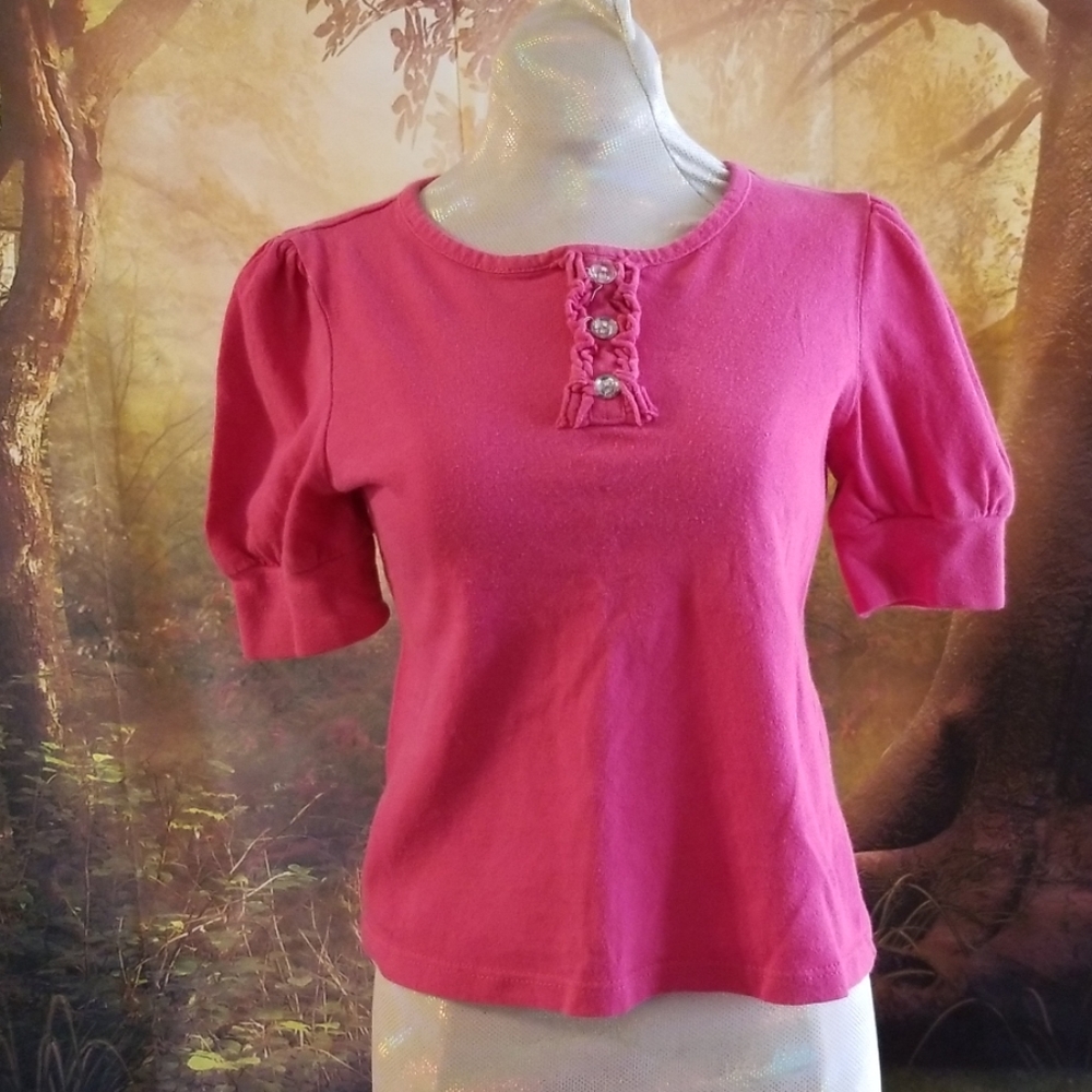 Size 6 Pink Shirt with clear buttons and ruffle